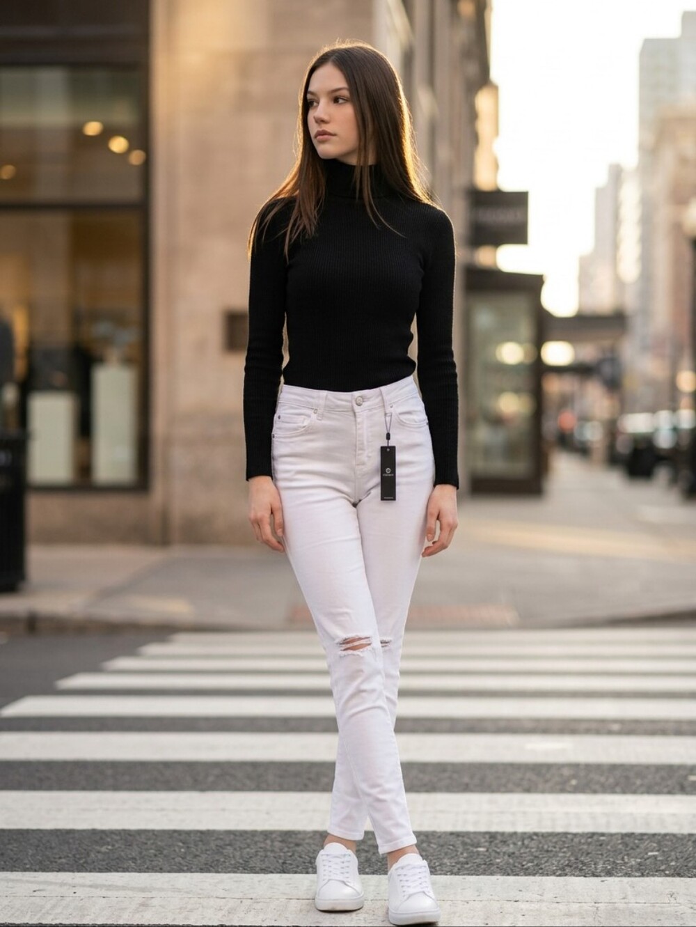 Tractr White Stright Leg Jeans With Knee Holes